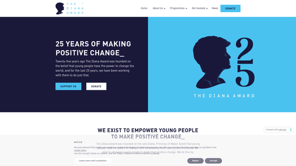 Screenshot of the Diana Award website