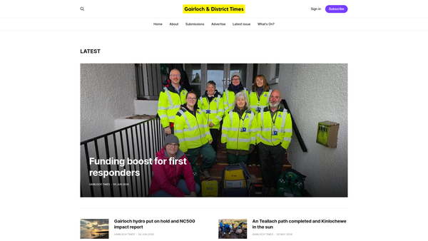 Screenshot of the Gairloch & District Times (SCIO) website