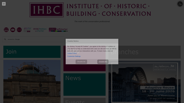 Screenshot of the The Institute of Historic Building Conservation website
