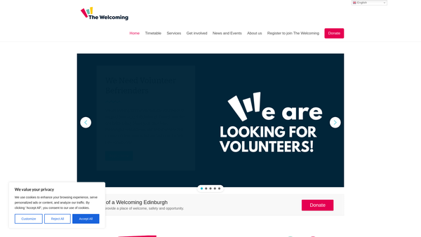 Screenshot of the The Welcoming Association website