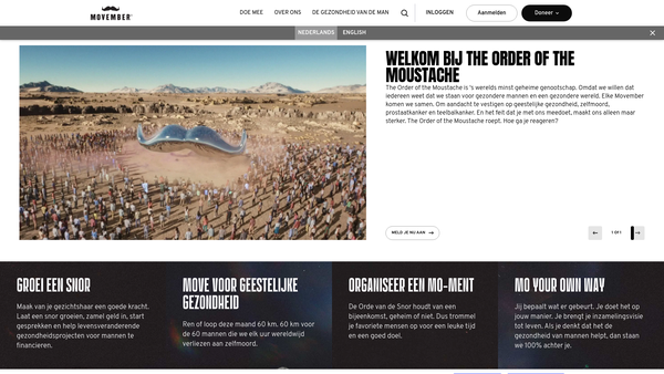 Screenshot of the Movember Europe website