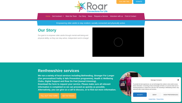Screenshot of the Roar-Connections For Life Ltd website