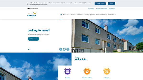 Screenshot of the Larkfield Housing Association website