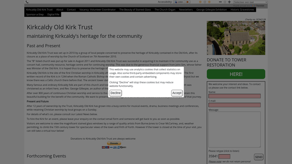 Screenshot of the Kirkcaldy Old Kirk Trust website