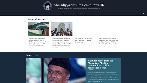 Screenshot of the The Ahmadiyya Muslim Association United Kingdom website