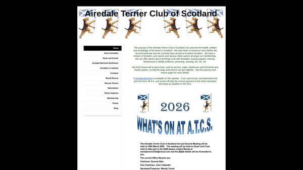 Screenshot of the The Airedale Terrier Club of Scotland Breed Rescue website