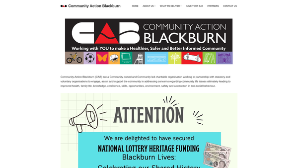 Screenshot of the Community Action Blackburn website