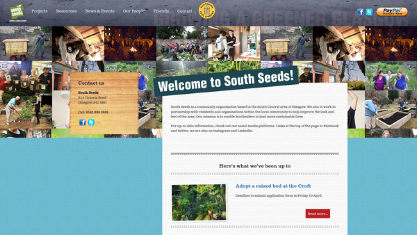 Screenshot of the South Seeds SCIO website