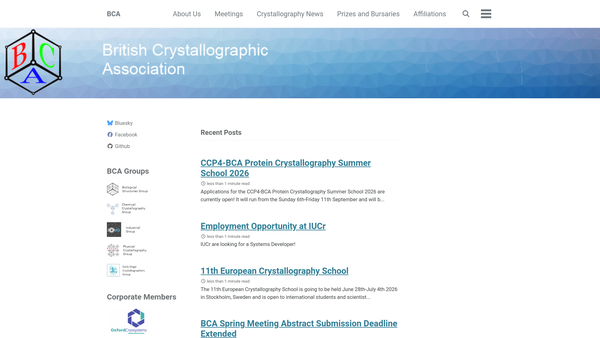 Screenshot of the British Crystallographic Association website