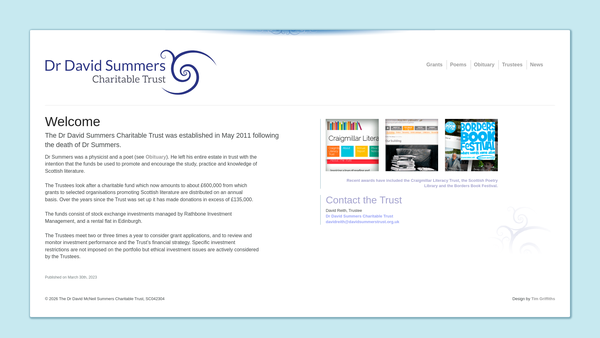 Screenshot of the The Dr David McNeil Summers Charitable Trust website
