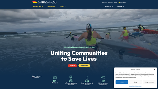 Screenshot of the Surf Life Saving Great Britain website