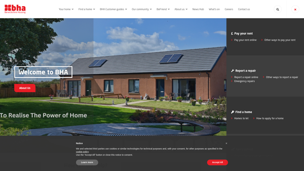 Screenshot of the Berwickshire Housing Association Limited website