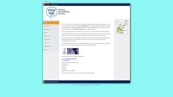 Screenshot of the Vital Talk Orkney Counselling Service website