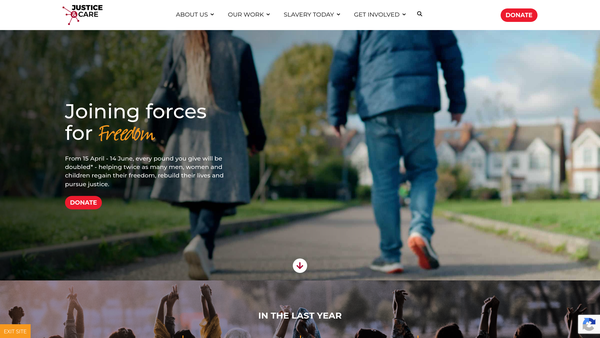 Screenshot of the Justice & Care website
