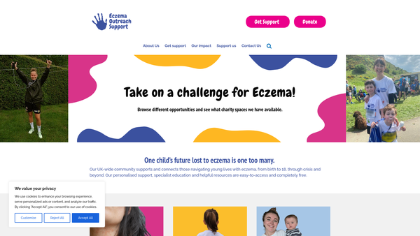 Screenshot of the Eczema Outreach Support website