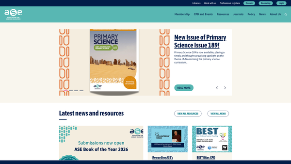Screenshot of the The Association for Science Education website
