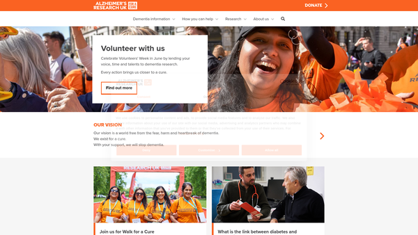 Screenshot of the Alzheimer's Research UK website