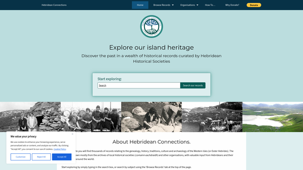 Screenshot of the Hebridean Connections website