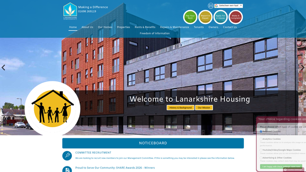 Screenshot of the Lanarkshire Housing Association Ltd website