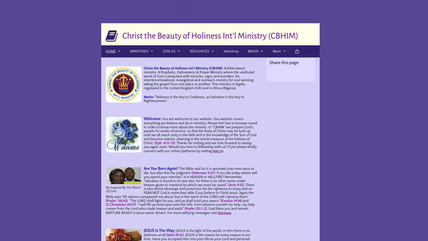 Screenshot of the Christ the Beauty of  Holiness International Ministry website