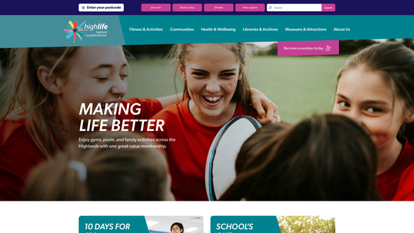 Screenshot of the High Life Highland website