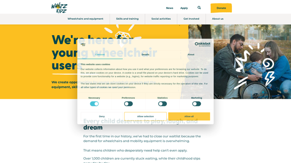 Screenshot of the Whizz-Kidz website