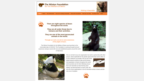 Screenshot of the The Winton Foundation For The Welfare Of Bears SCIO website