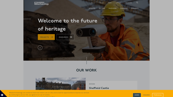 Screenshot of the Wessex Archaeology Limited website