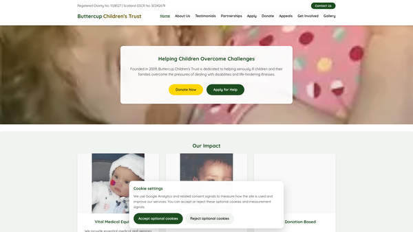 Screenshot of the Buttercup Children's Trust website