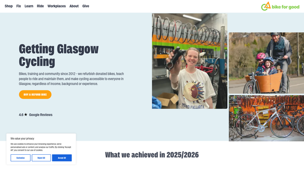Screenshot of the Bike for Good Ltd website