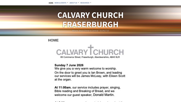 Screenshot of the Calvary Church, Fraserburgh website