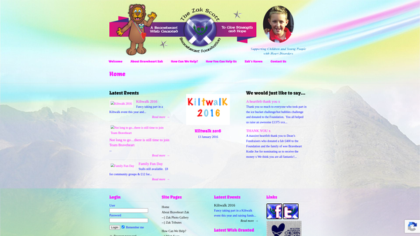 Screenshot of the The Zak Scott Braveheart Foundation website