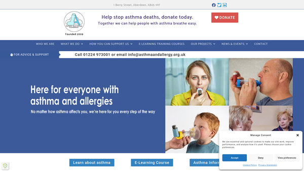 Screenshot of the Asthma and Allergy Foundation website