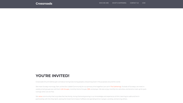 Screenshot of the Crossroads Church Edinburgh website