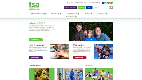 Screenshot of the The Tuberous Sclerosis Association website