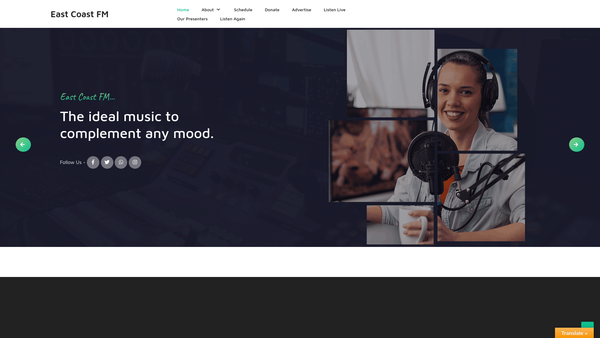 Screenshot of the East Coast FM SCIO website
