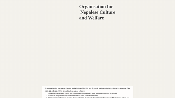 Screenshot of the Organisation for Nepalese Culture and Welfare website