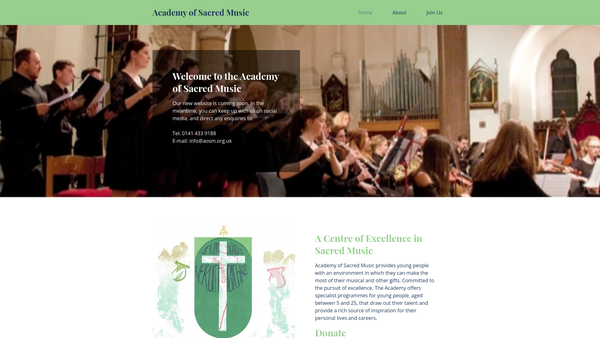 Screenshot of the Academy of Sacred Music (AOSM) website