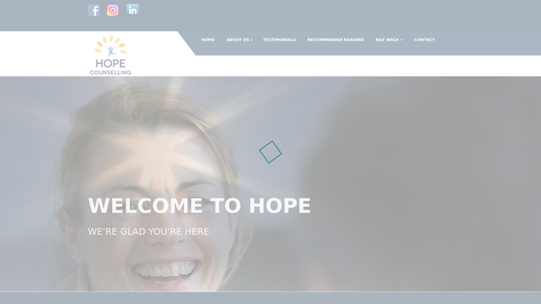 Screenshot of the Hope Counselling website