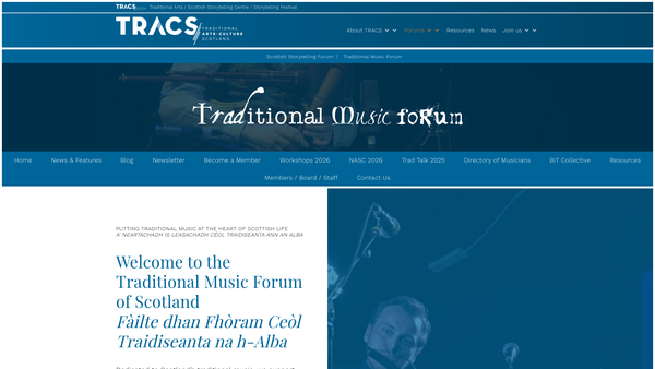 Screenshot of the Traditional Music Forum SCIO website