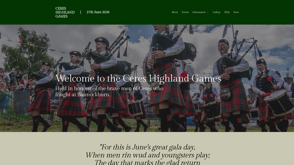 Screenshot of the Ceres Highland Games Limited website