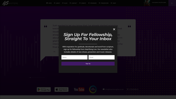 Screenshot of the Heartsong Ministries website