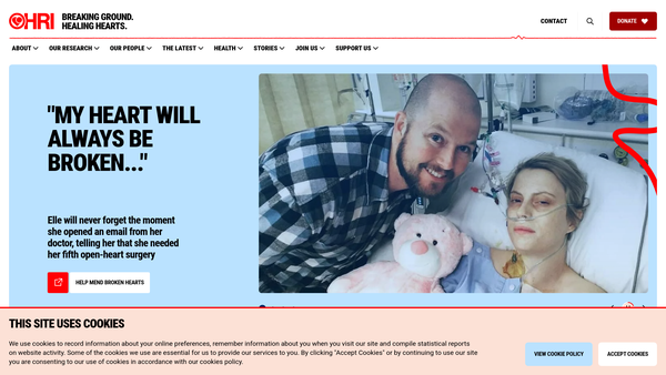 Screenshot of the Heart Research Institute (UK) website
