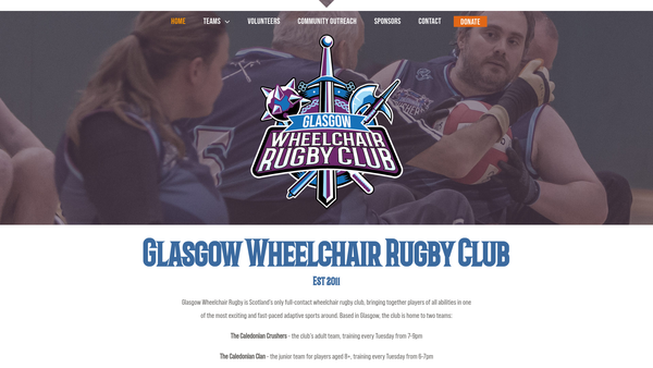 Screenshot of the Glasgow Wheelchair Rugby Club website