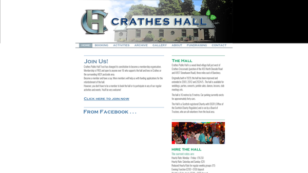 Screenshot of the Crathes Public Hall Trust (SCIO) website