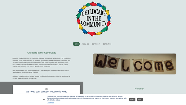 Screenshot of the Childcare in the Community website