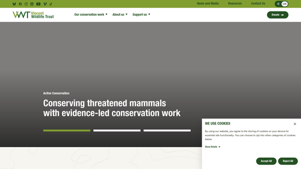 Screenshot of the The Vincent Wildlife Trust website