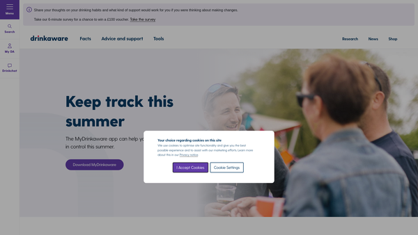 Screenshot of the The Drinkaware Trust website