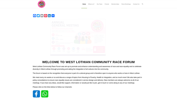 Screenshot of the West Lothian Community Race Forum website