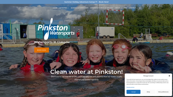 Screenshot of the Glasgow Watersports website
